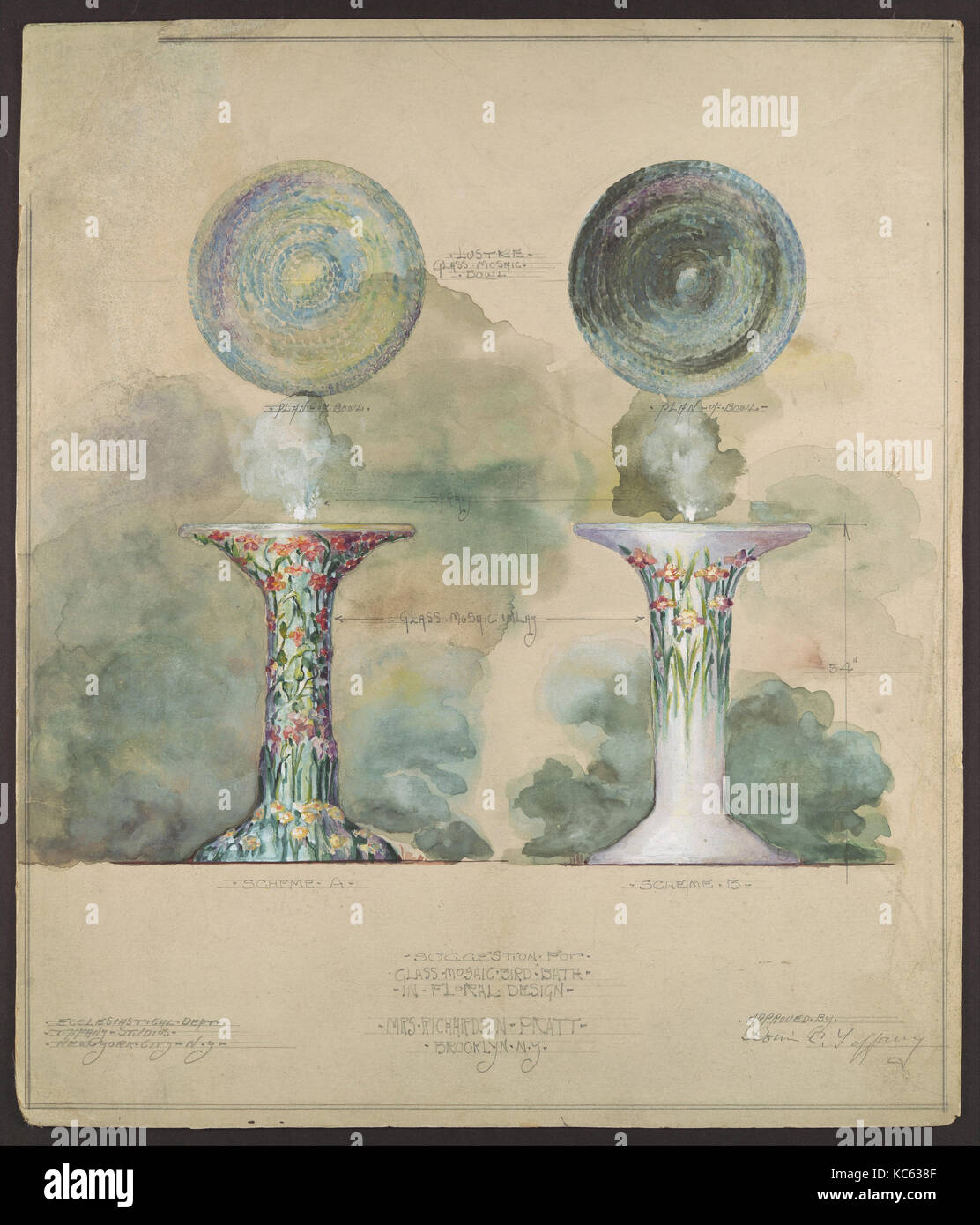 Design für Mosaik birdbath, Louis Comfort Tiffany, Ca. 1917 Stockfoto