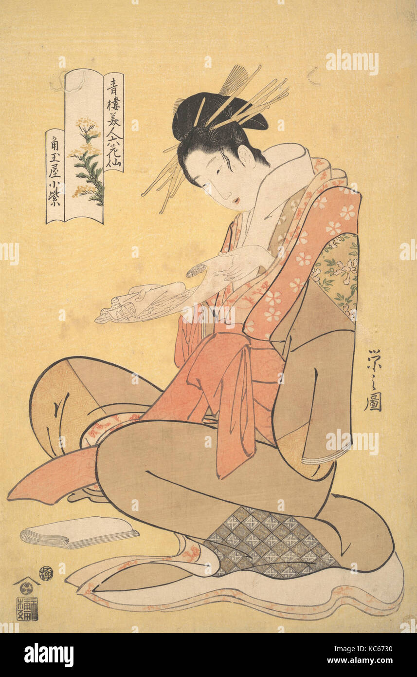 Der Oiran Komurasaki von Kadotamaya Lesen Sie einen Brief, Chōbunsai Eishi, Ca. 1794 Stockfoto