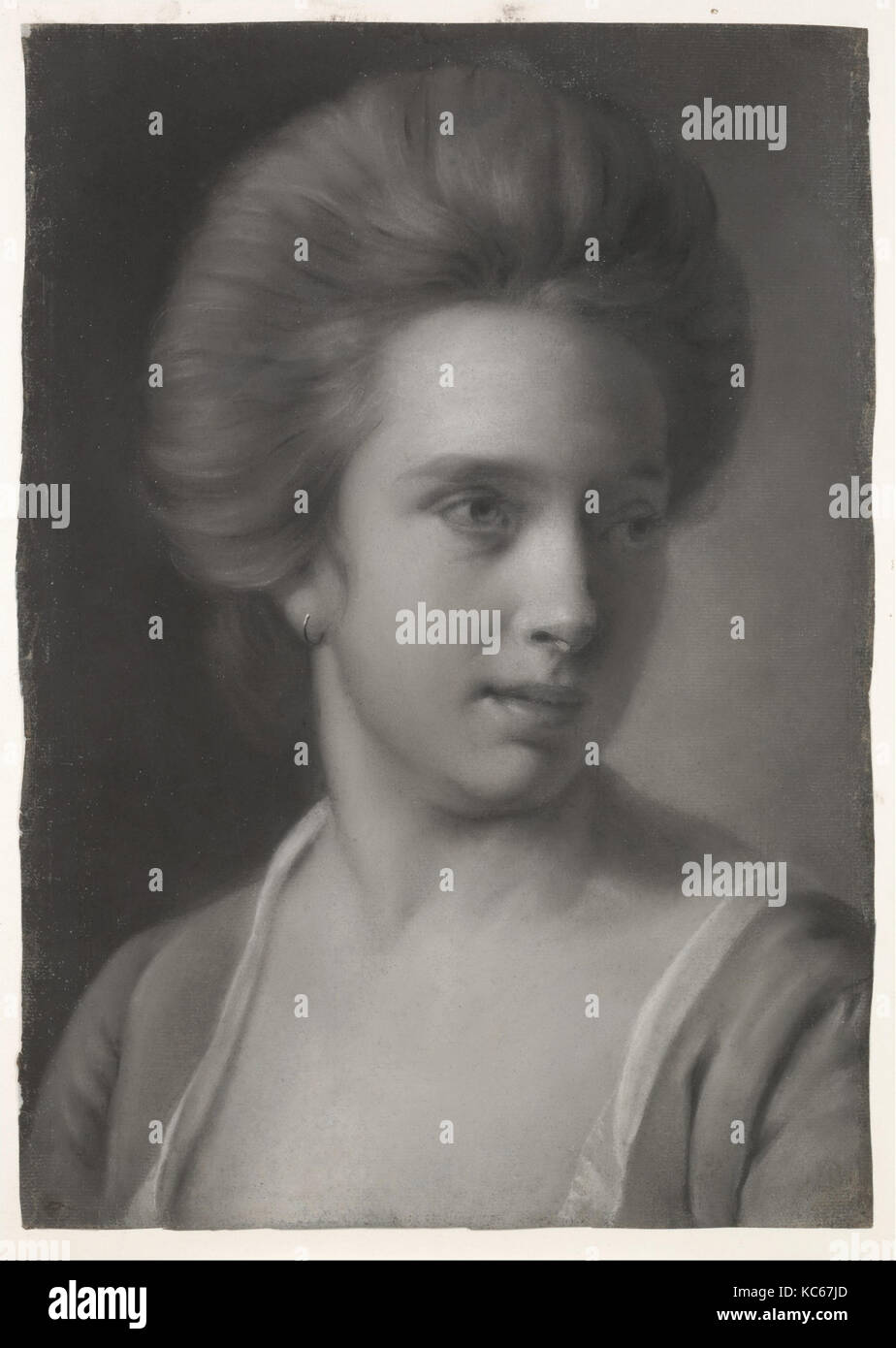 Porträt einer Frau, die den Kopf nach rechts drehte, trug den Ohrring, Joseph Wright, Ca. 1770 - 72 Stockfoto