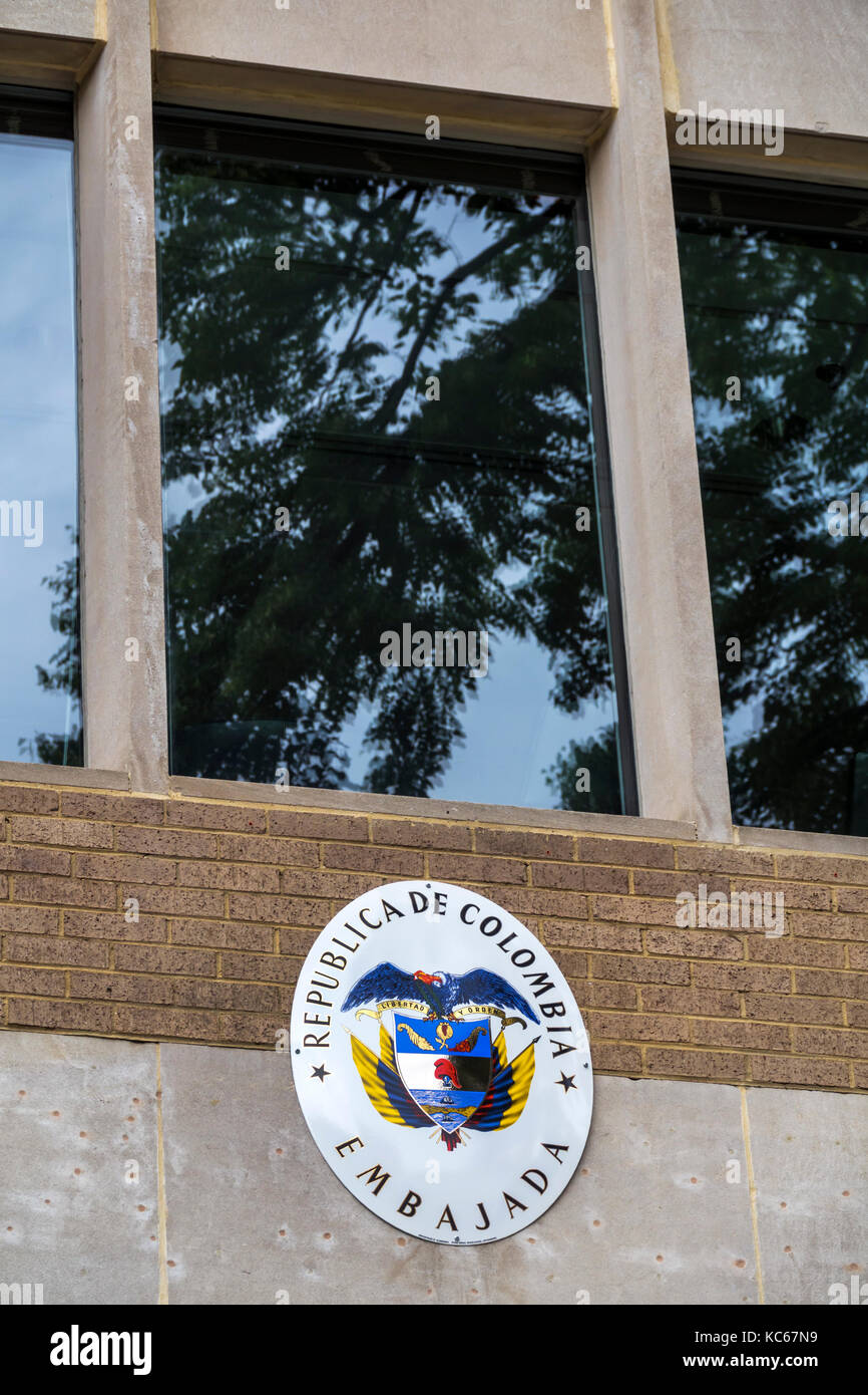 Washington DC, Massachusetts Avenue, Botschaft von Kolumbien, Embajada, Außenansicht, Schild, diplomatische Mission, spanische Sprache, DC170527125 Stockfoto