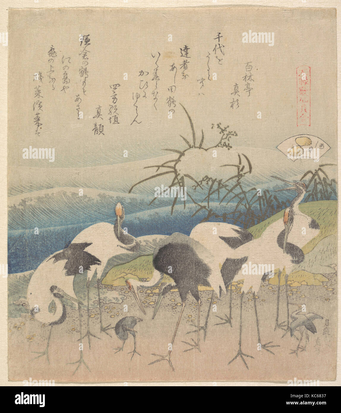 元禄歌仙貝合, Ashi Clam, aus der Serie "Kasen Genroku Kai-awase", Katsushika Hokusai, 1821 Stockfoto