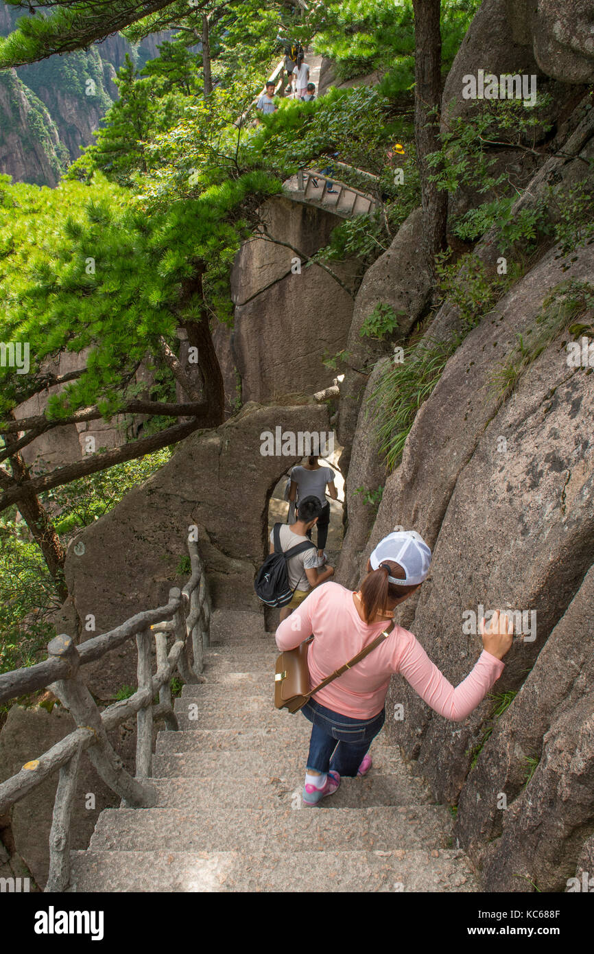 Steilen Aufstieg in xihai Grand Canyon, Yellow Mountain, huangshan, China Stockfoto