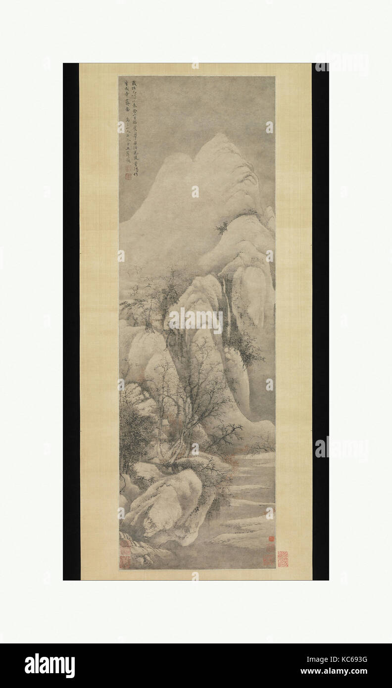 清 王翬 倣李成雪霽圖 軸 紙本, Schneeräumung: Landschaft nach Li Cheng, Wang Hui, datiert 1669 Stockfoto