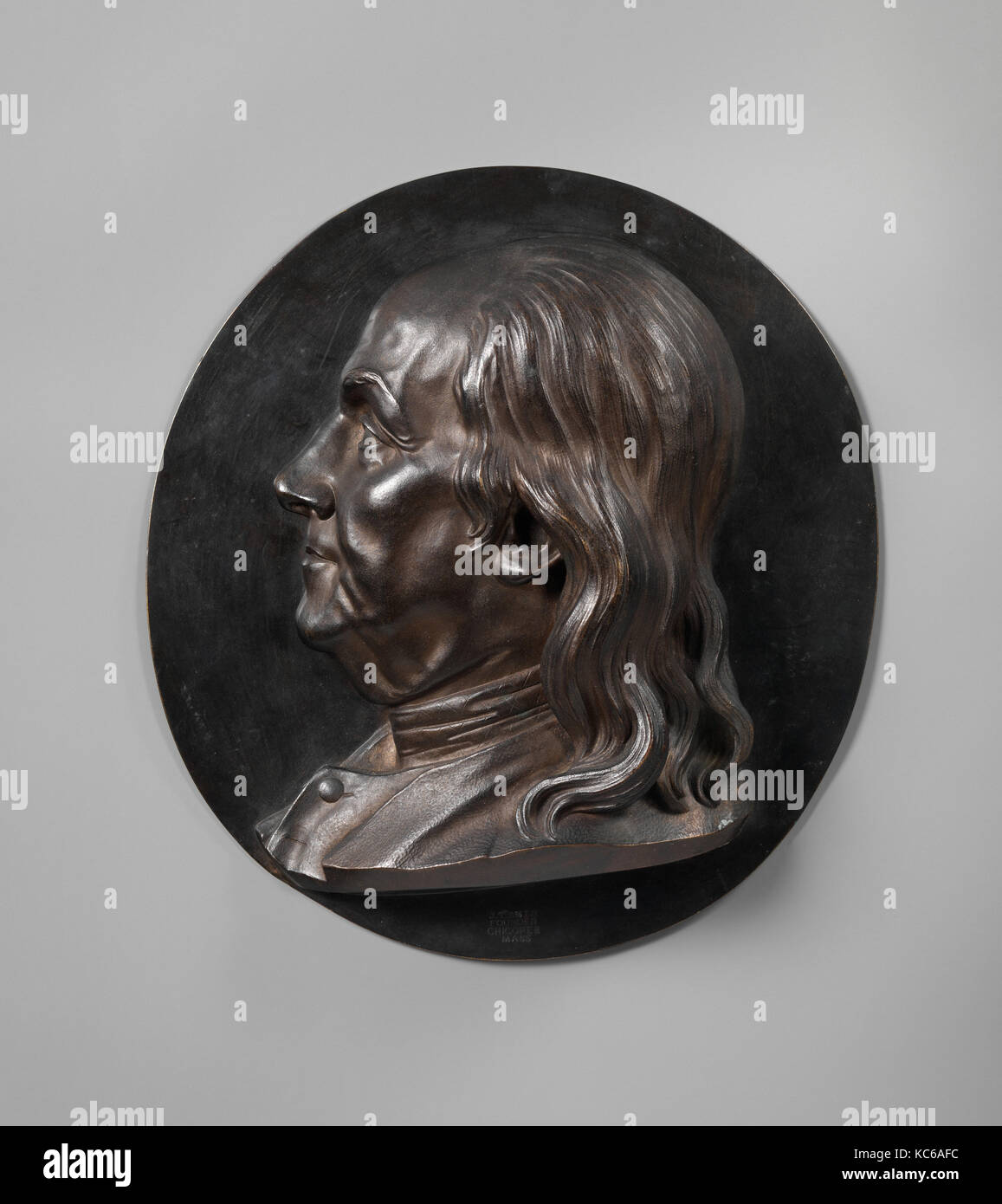 Benjamin Franklin, 1852, Bronze, 9 3/8 x 8 1/2 x 1 3/4 in. (23,8 x 21,6 x 4,4 cm), Skulptur, Henry Kirke Braun (Amerikanische Stockfoto