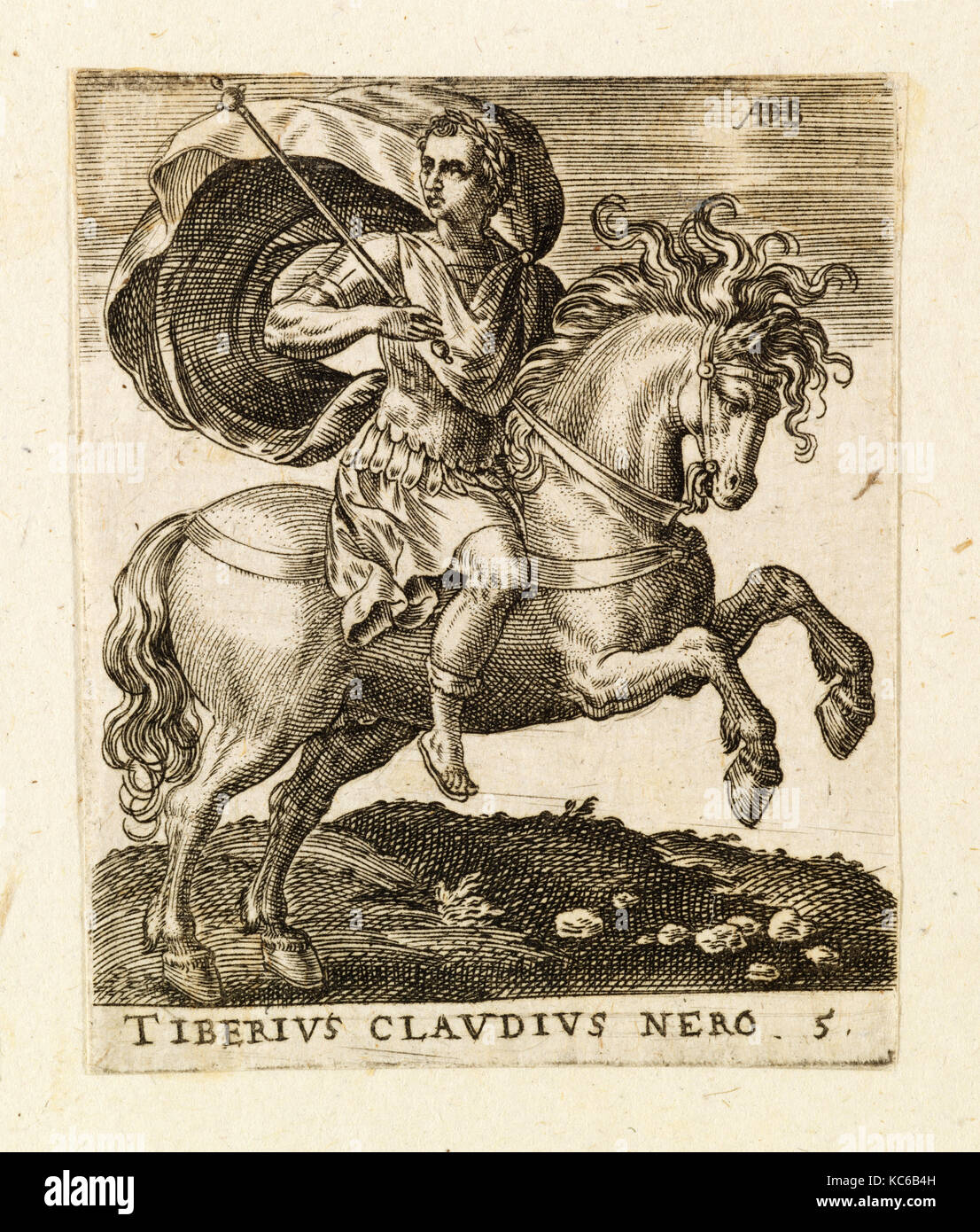 Zeichnungen und Drucke, Drucken, Tiberius Claudius Nero von zwölf Caesars auf dem Pferderücken, Künstler, Abraham de Bruyn, Flandern, Antwerpen Stockfoto