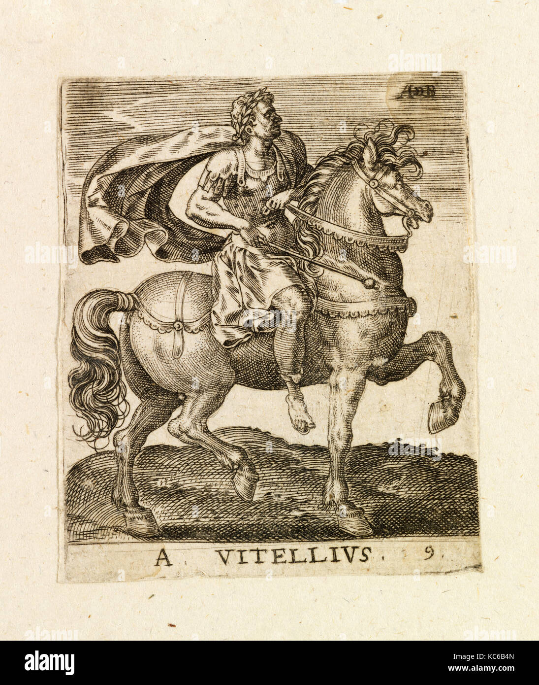 Zeichnungen und Drucke, Drucken, ein vitellius aus zwölf Caesars auf dem Pferderücken, Künstler, Abraham de Bruyn, Flandern, Antwerpen 1540 - 1587 Stockfoto