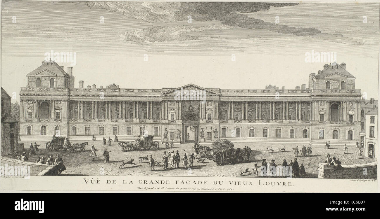 Vue de la Grande Fassade du Vieux Louvre, Jacques Rigaud, ursprünglich veröffentlicht 1729, bezeichnet 1752 Stockfoto