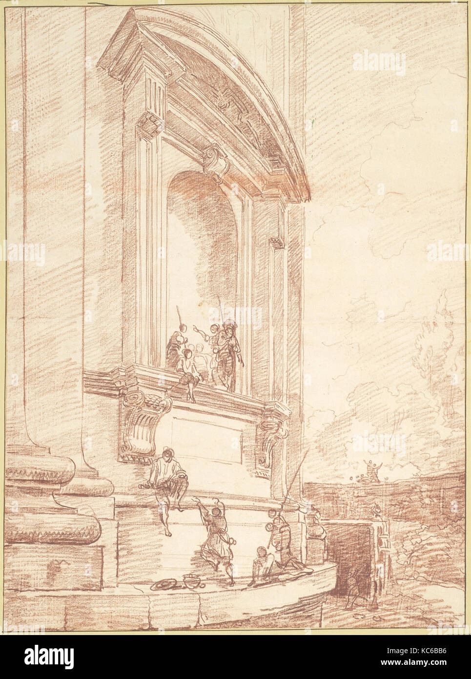 Die Zahlen in einem von Michelangelos Nischen auf der Apsis von St. Peters, Rom, Hubert Robert, Ca. 1763 Stockfoto