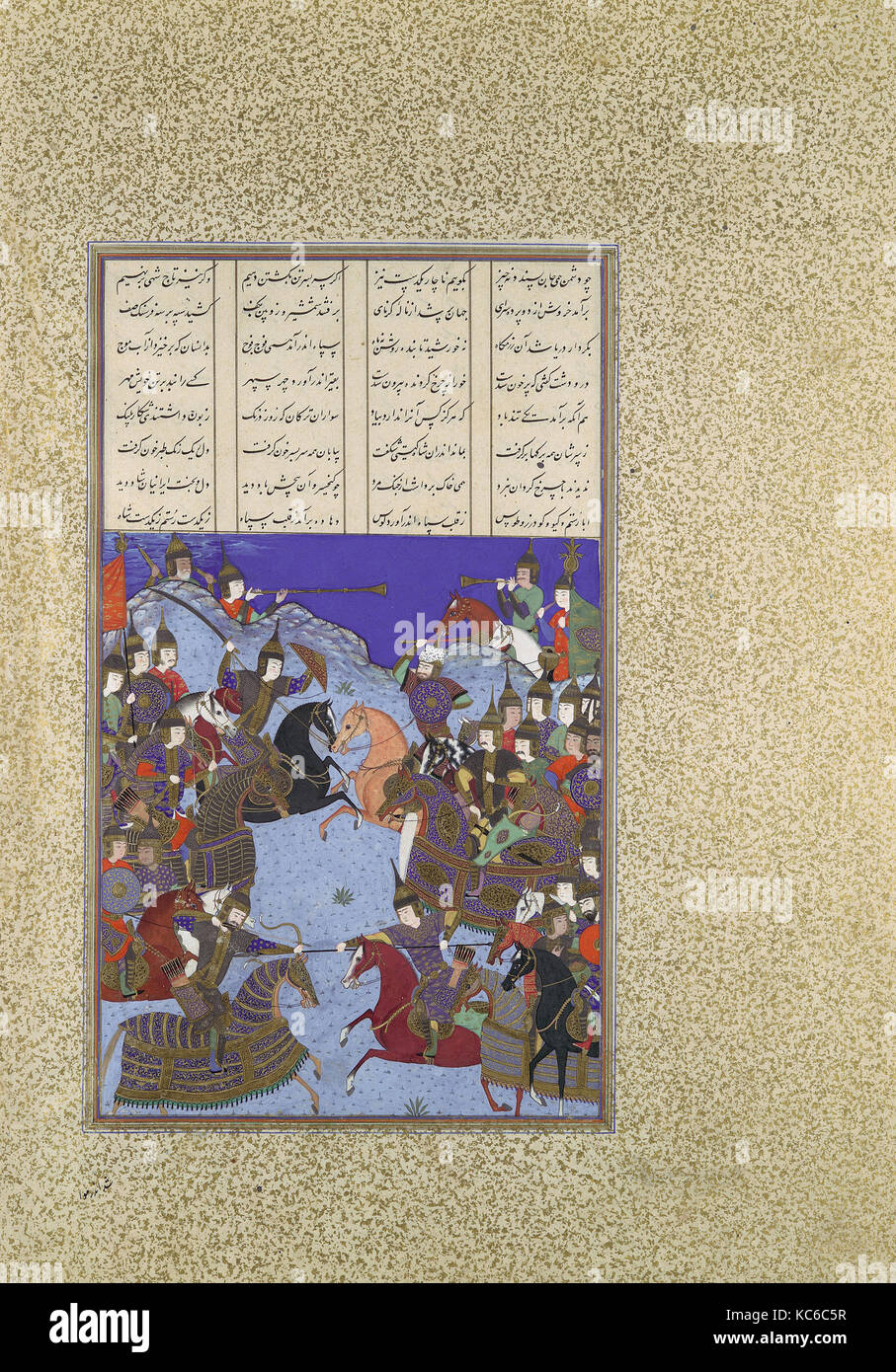 "Die Nacht der Schlacht von Kai und Khusrau Afrasiyab', Folio 367 v aus der Shahnama (Buch der Könige) von Shah Tahmasp Stockfoto