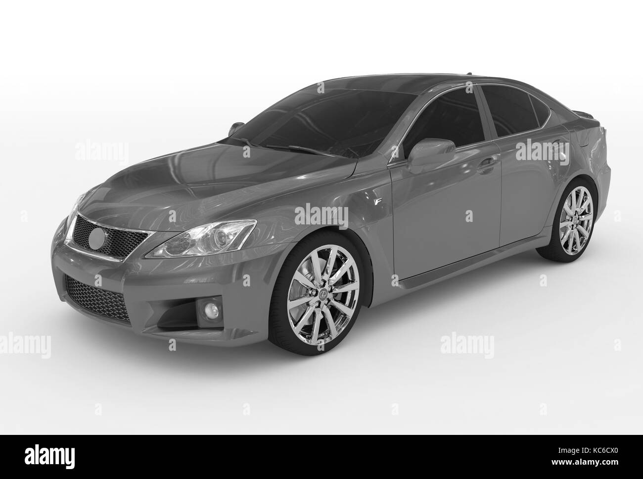 Auto auf weiß-grau Lack isoliert, getönte Scheiben - vorn - links - 3D-Rendering Stockfoto