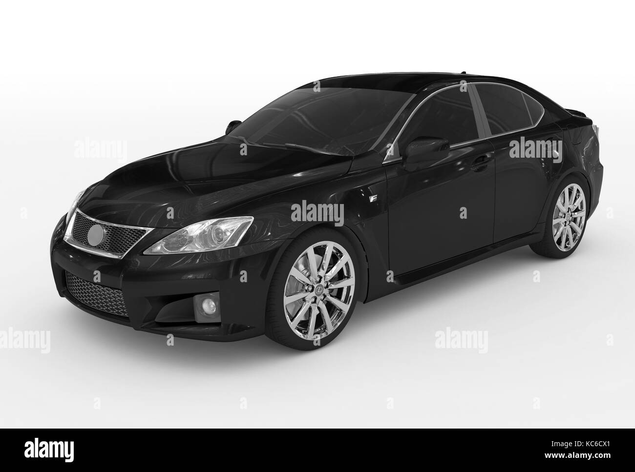 Auto isoliert auf weiss-schwarze Farbe, getönte Scheiben - vorn - links - 3D-Rendering Stockfoto