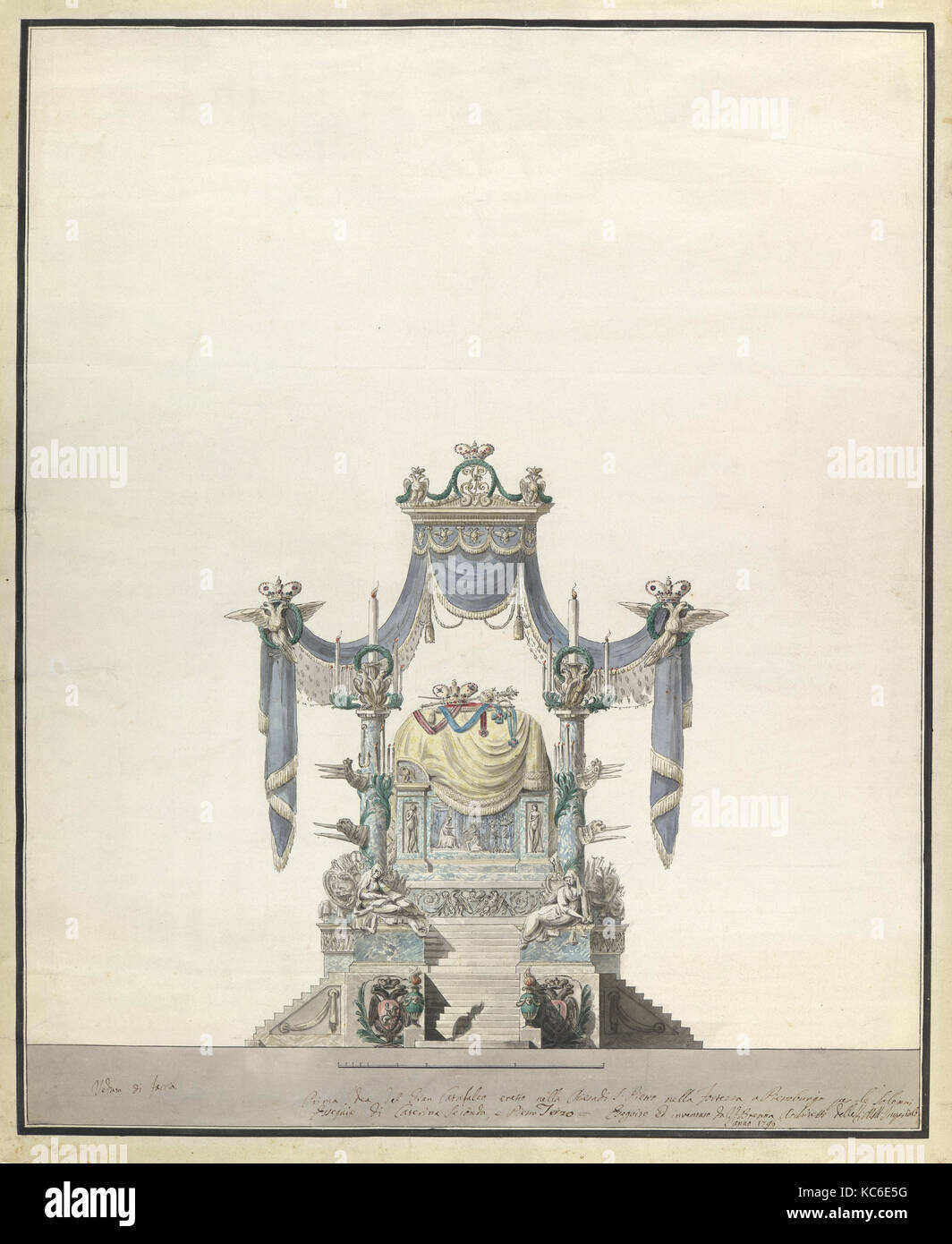 Katafalk für die Kaiserin Katharina die Große von Russland (Frontansicht)., Vincenzo Brenna, 1796 Stockfoto