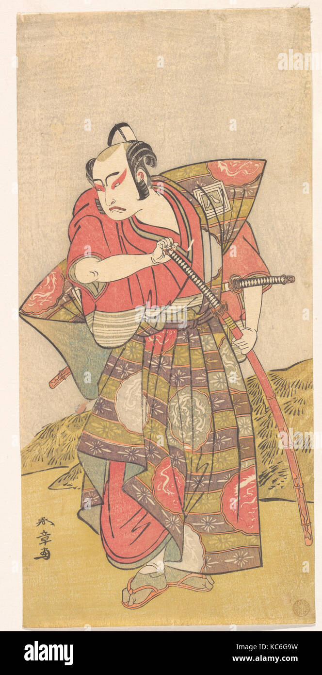 Die zweite Ichikawa Yaozo als Samurai in einem grellen Kamishimo, Katsukawa Shunshō gekleidet, wahrscheinlich 1773 Stockfoto