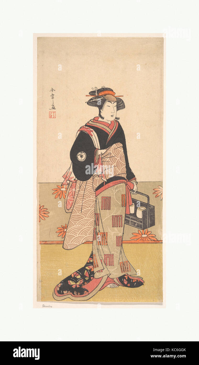 Der Schauspieler Iwai Hanshiro IV als Frau in einem Schwarzen Kimono, Katsukawa Shunshō, Ca. 1780 Stockfoto