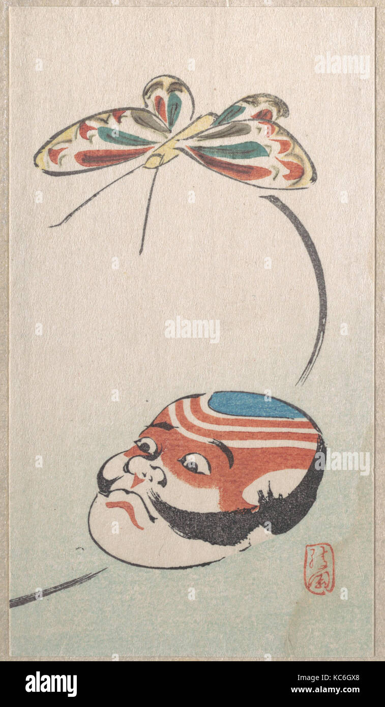 Schmetterling und Maske von Yakko (der Diener eines Samurai), Ayaoka, 18. - 19. Jahrhundert Stockfoto