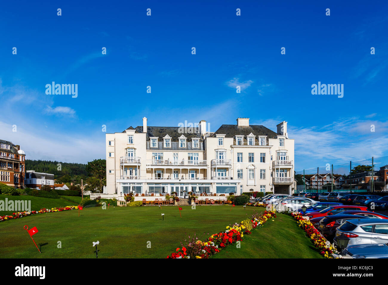 Das Hotel Belmont, Sidmouth, einer Küstenstadt und beliebter Urlaubsort an der englischen Kanalküste in Devon, Südwest-England an einem sonnigen Tag Stockfoto