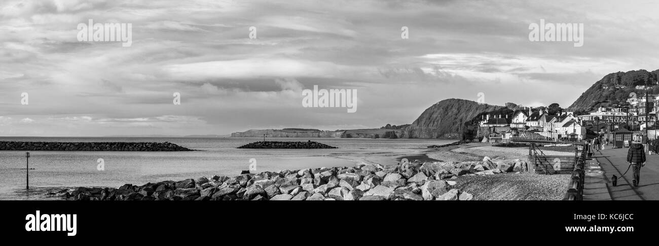 Seashore, steinigen Strand und Blick auf die Felsen, Sidmouth, einer Küstenstadt und beliebter Urlaubsort an der englischen Kanalküste, Devon, Südwest-England Stockfoto