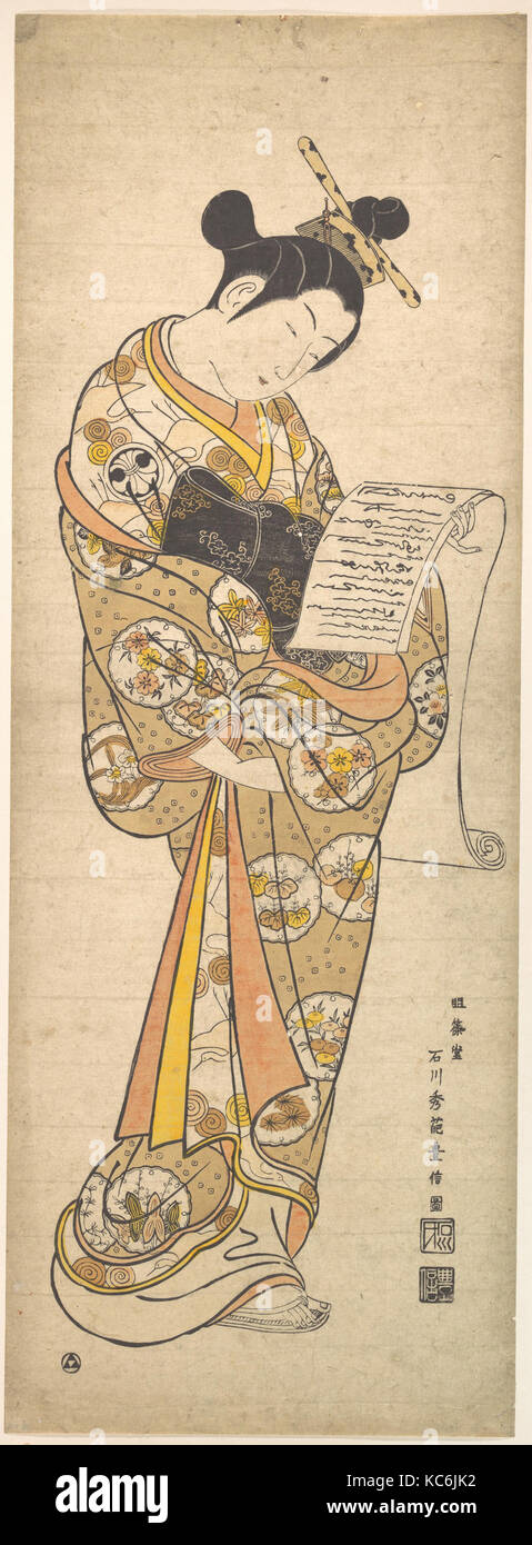 Das Kabuki Schauspieler Segawa Kikunojo in der Rolle der Kurtisane Lesen Sie einen Brief, 初代瀬川菊之丞の傾城図, Edo Periode (1615 - 1868), Ende 1740 s Stockfoto