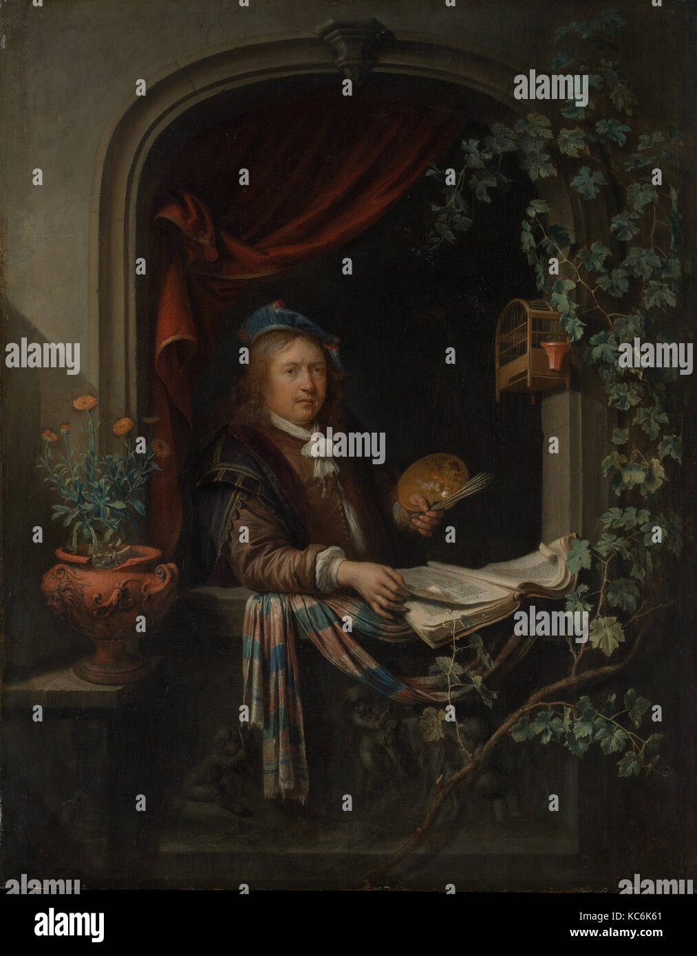 Selbstbildnis, Ca. 1665, Öl auf Holz, 19 1/4 x 15 3/8 in. (48,9 x 39,1 cm), Gemälde, Gerrit Dou (Niederländisch, Leiden 1613 - 1675 Stockfoto