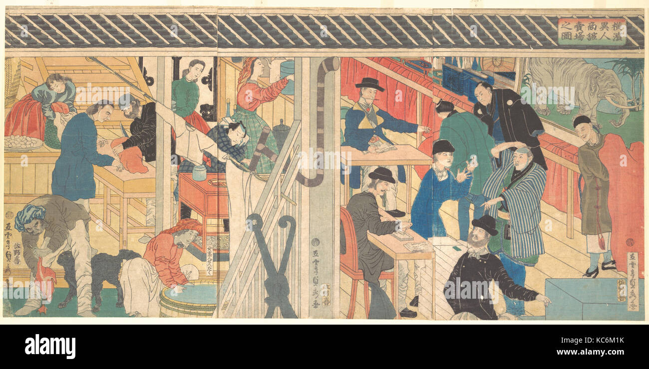 Der Umsatz im Außenhandel Gebäude in Yokohama, Utagawa, 1861 Stockfoto