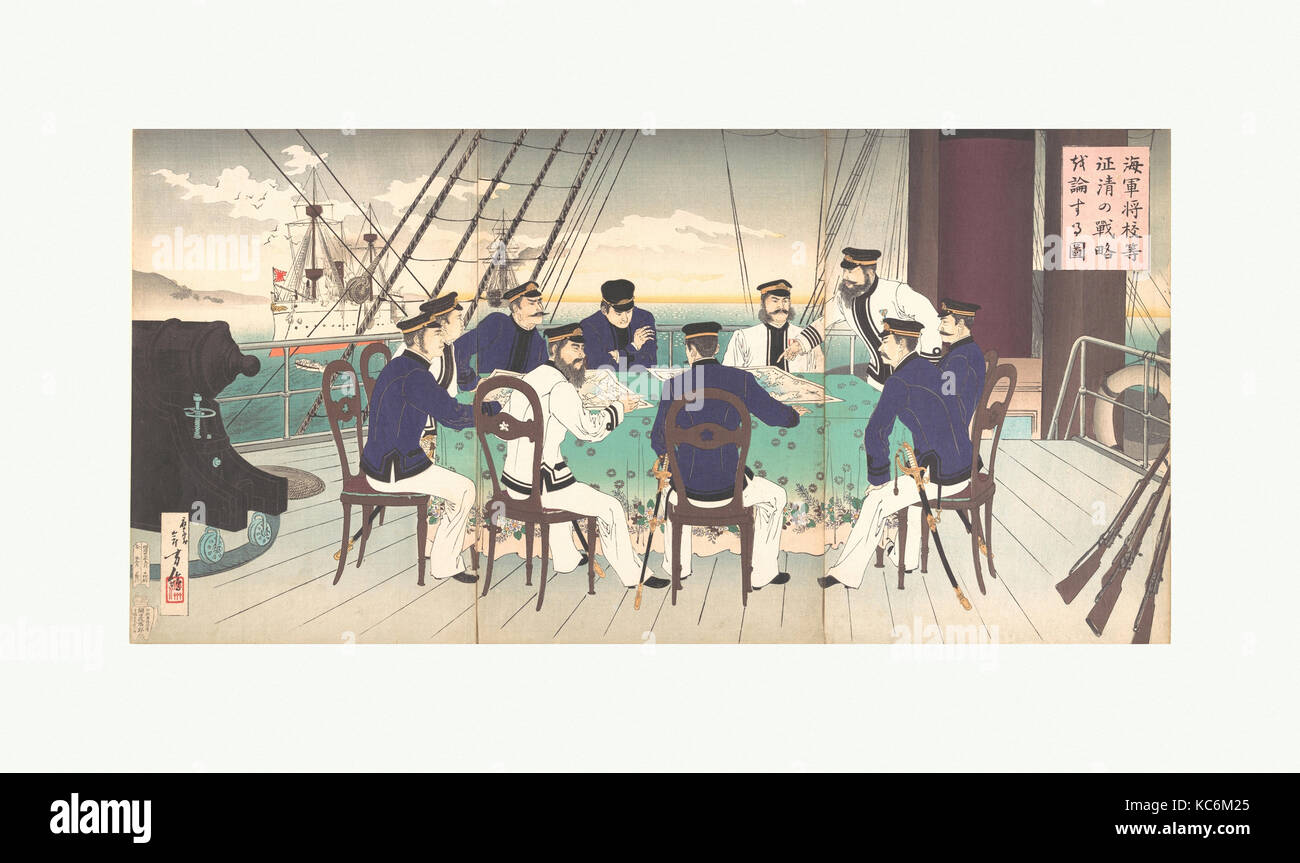 Japanisch-chinesischen Krieges: Bild von Marineoffiziere diskutieren Strategie im Krieg gegen China, Mizuno Toshikata, 1894 verwendet werden Stockfoto