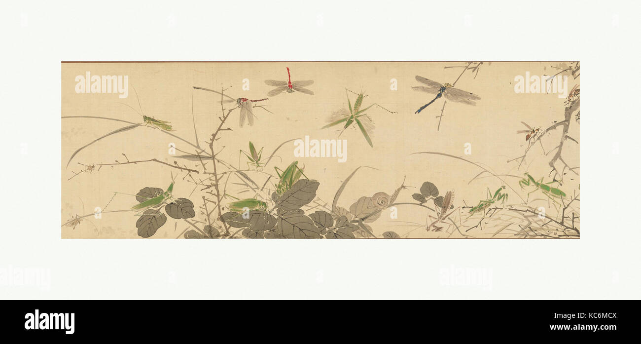 Insekten und Gräser, Edo Periode (1615 - 1868), datiert 1847, Japan, Handscroll, Tusche und Farbe auf Seide, Bild: 8 1/4 in. x 95 in. (21 x 2 Stockfoto