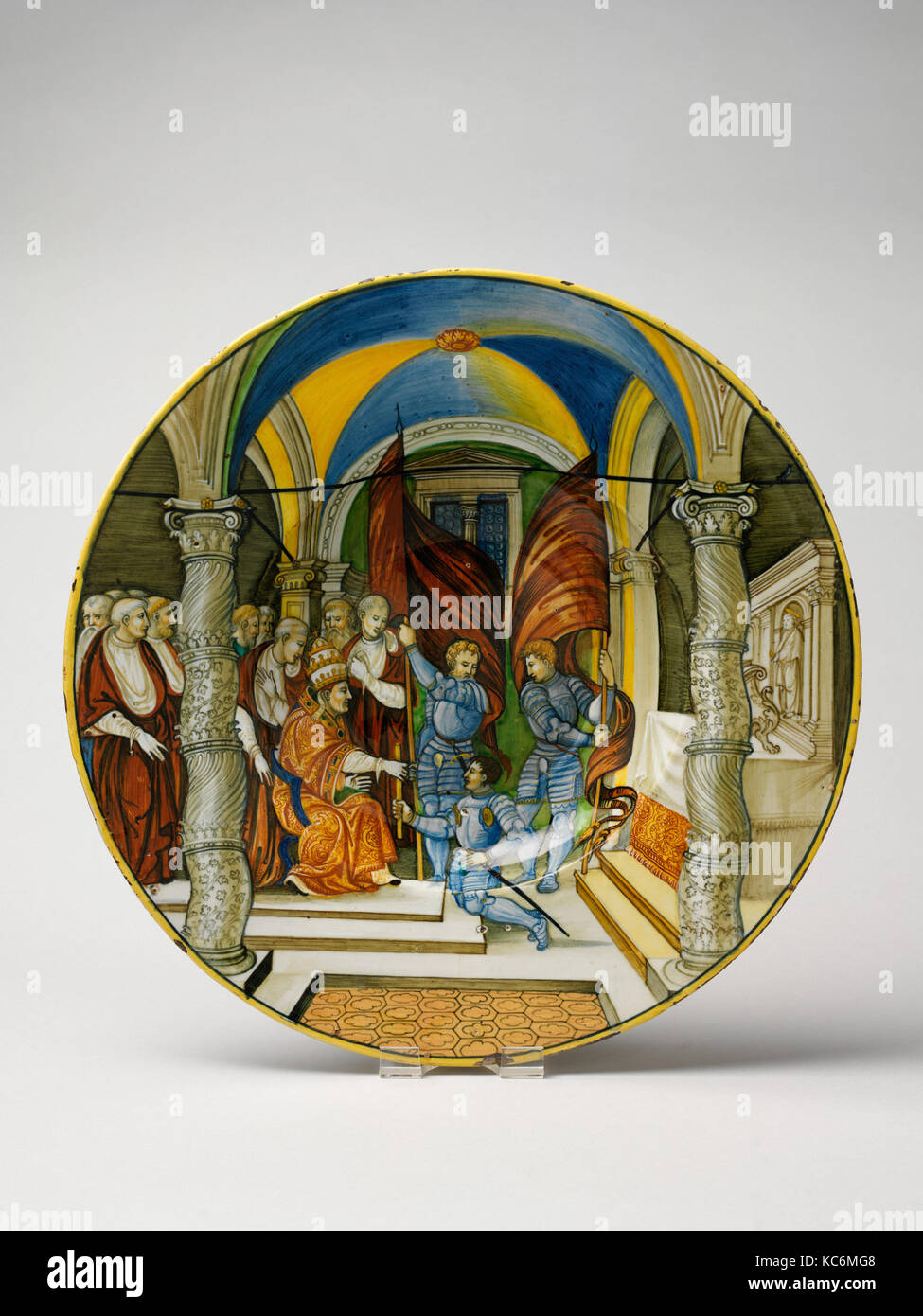 Großen Teller (Tagliere): Papst Leo X, einen Stab an Federigo II Gonzaga, Marquis von Mantua, zu seiner Ernennung als Kapitän Stockfoto