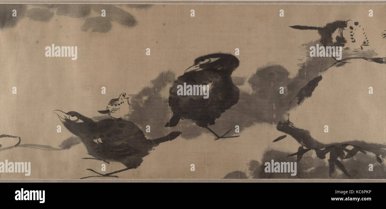 清 八大山人 朱耷） （蓮塘戲禽圖 卷, Vögel in einem Lotus Teich, Bada Shanren, Ca. 1690 Stockfoto