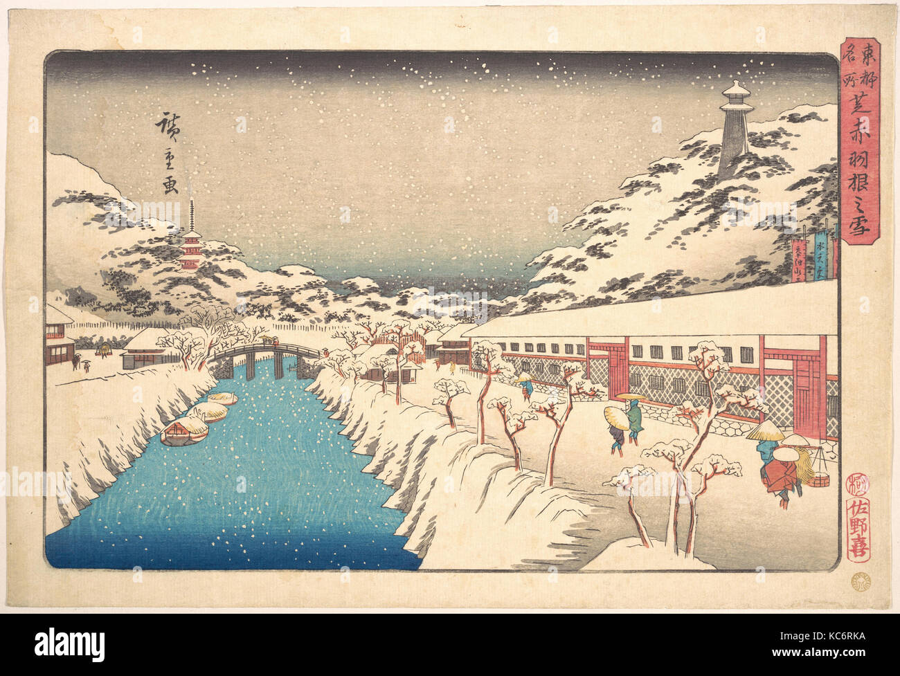 東都名所 芝赤羽根之雪, Shiba, Akabane keine Yuki, Utagawa Hiroshige, Ca. 1837 Stockfoto