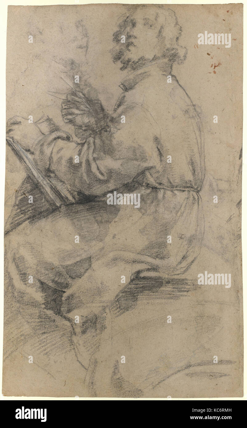 Sitzende männliche Figur mit dem Kopf von einem Zuschauer (recto); Stehende männliche Figur in einem Mönch Gewohnheit (verso), Bernardino Poccetti Stockfoto