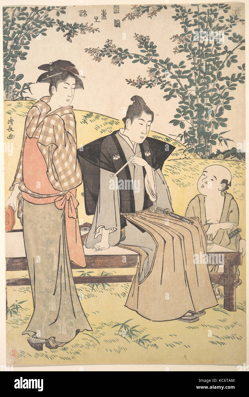 Anzeigen der Bush Klee bei Hagidera, Torii Kiyonaga, 1785 Stockfoto