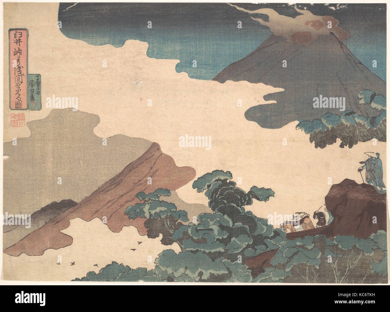 Ausblick auf den Mt. Asama aus dem Usui, Utagawa Kuniyoshi, Ca. 1850 Stockfoto