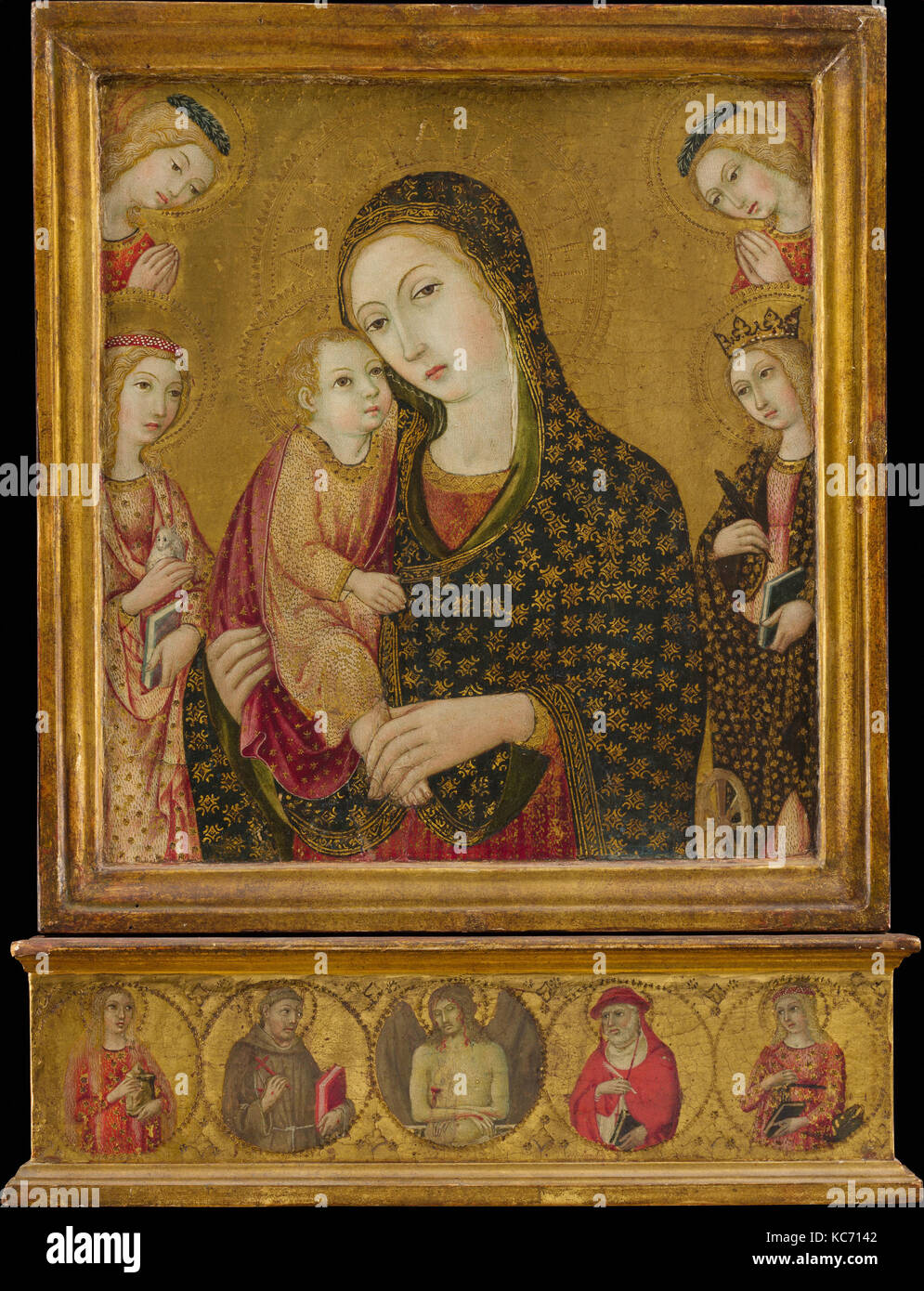 Madonna mit Kind und den Toten Christus, der Heiligen Agnes und Katharina von Alexandria, und zwei Engel, Sano di Pietro, Ca. 1470 - 80 Stockfoto