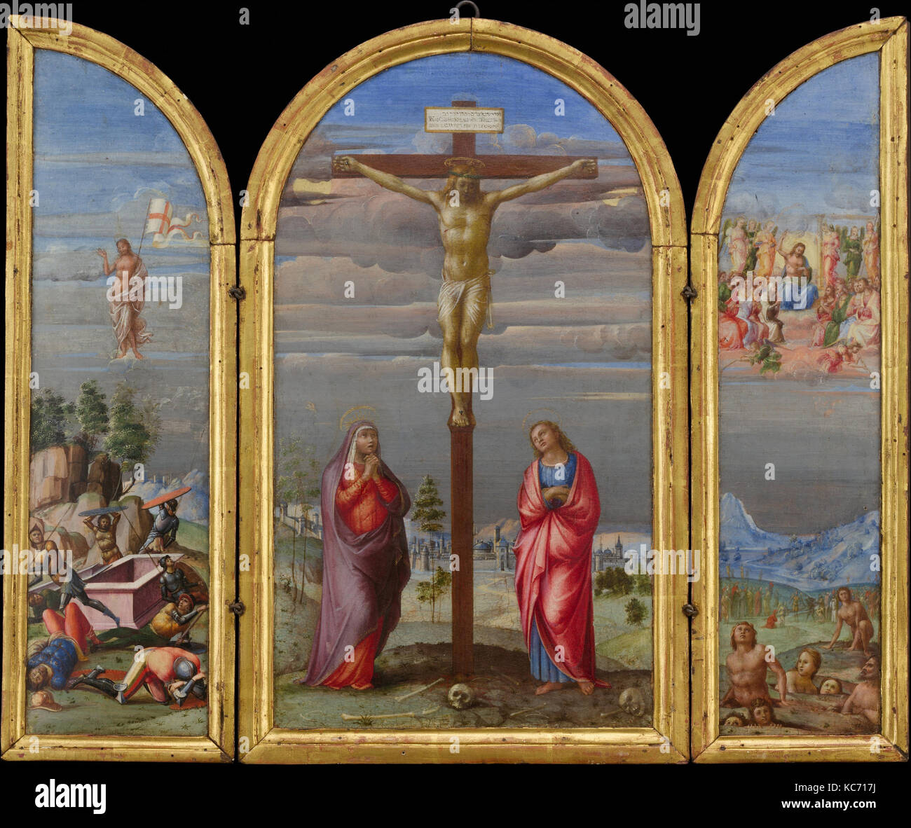 Die Kreuzigung, Ca. 1510, Tempera und Gold auf Holz, zentrale Panel 19 x 11 1/2 in. (48,3 x 29,2 cm); jeder Flügel 19 x 6 in. (48,3 Stockfoto