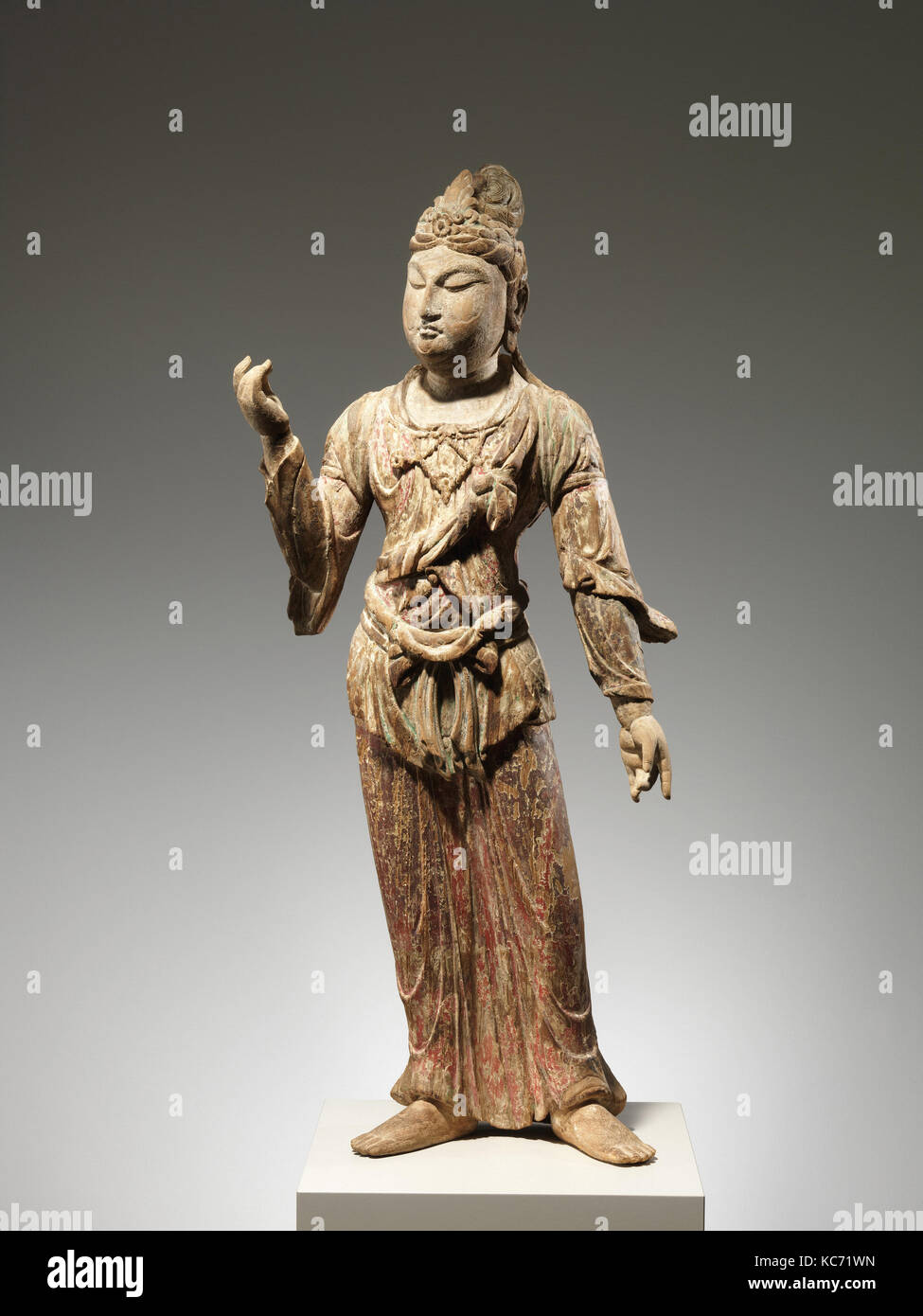 Attendant Bodhisattva, der Nördlichen Song Dynastie (960 - 1127), 10. - 11. Jahrhundert, China, Holz (Fingerhut) mit Spuren von Pigment Stockfoto