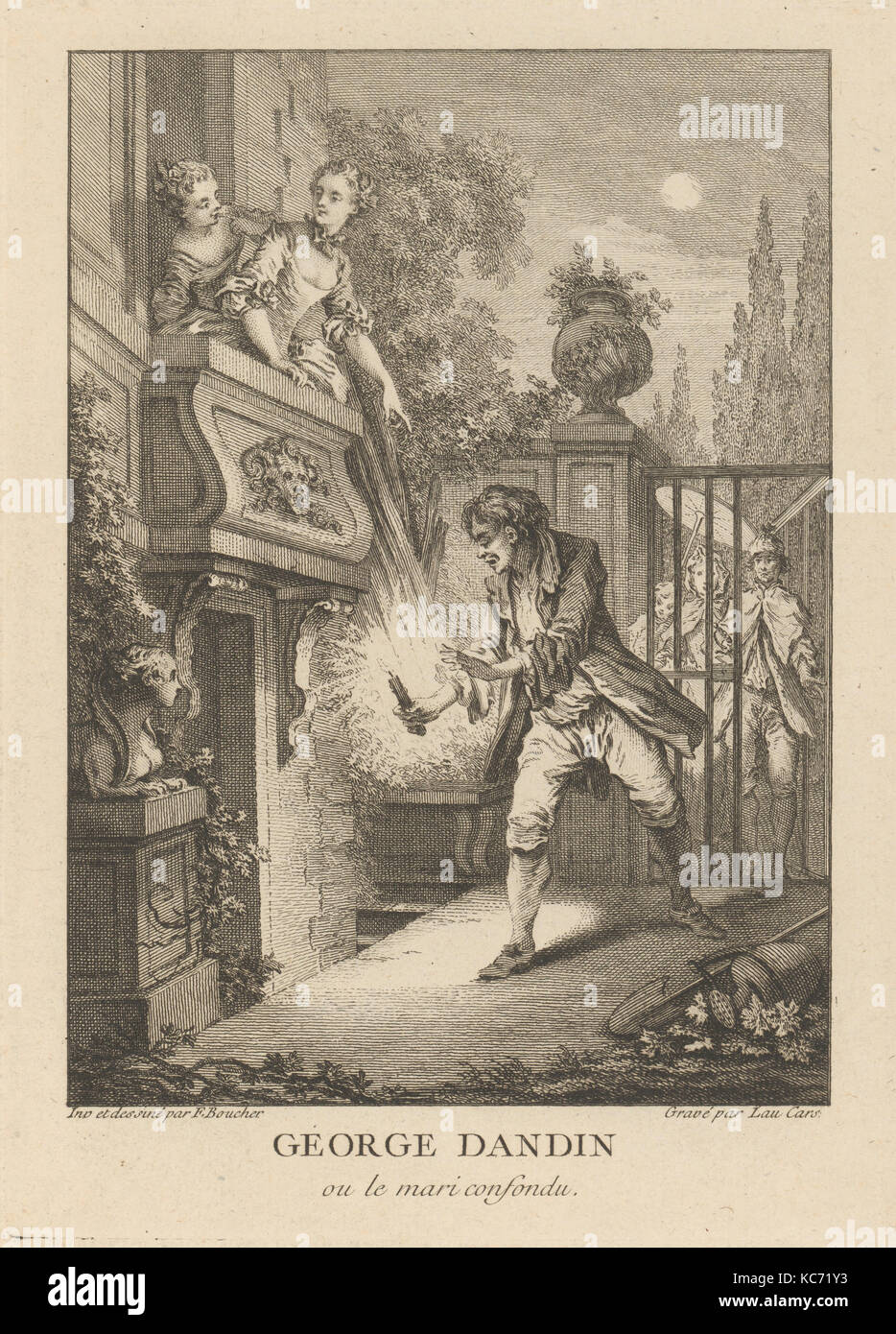 Gravures de Boucher pour les Oeuvres de Molière Zahlen de Boucher gießen Molière, Portrait von Moliere Stockfoto