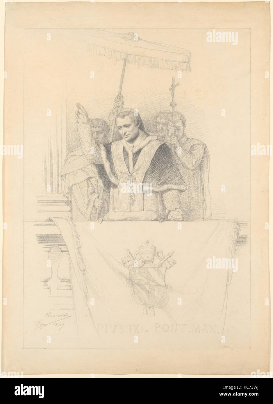 Papst Pius IX. die Vermittlung der Segen "Urbi et Orbi", François Léon Benouville, 1835-59 Stockfoto