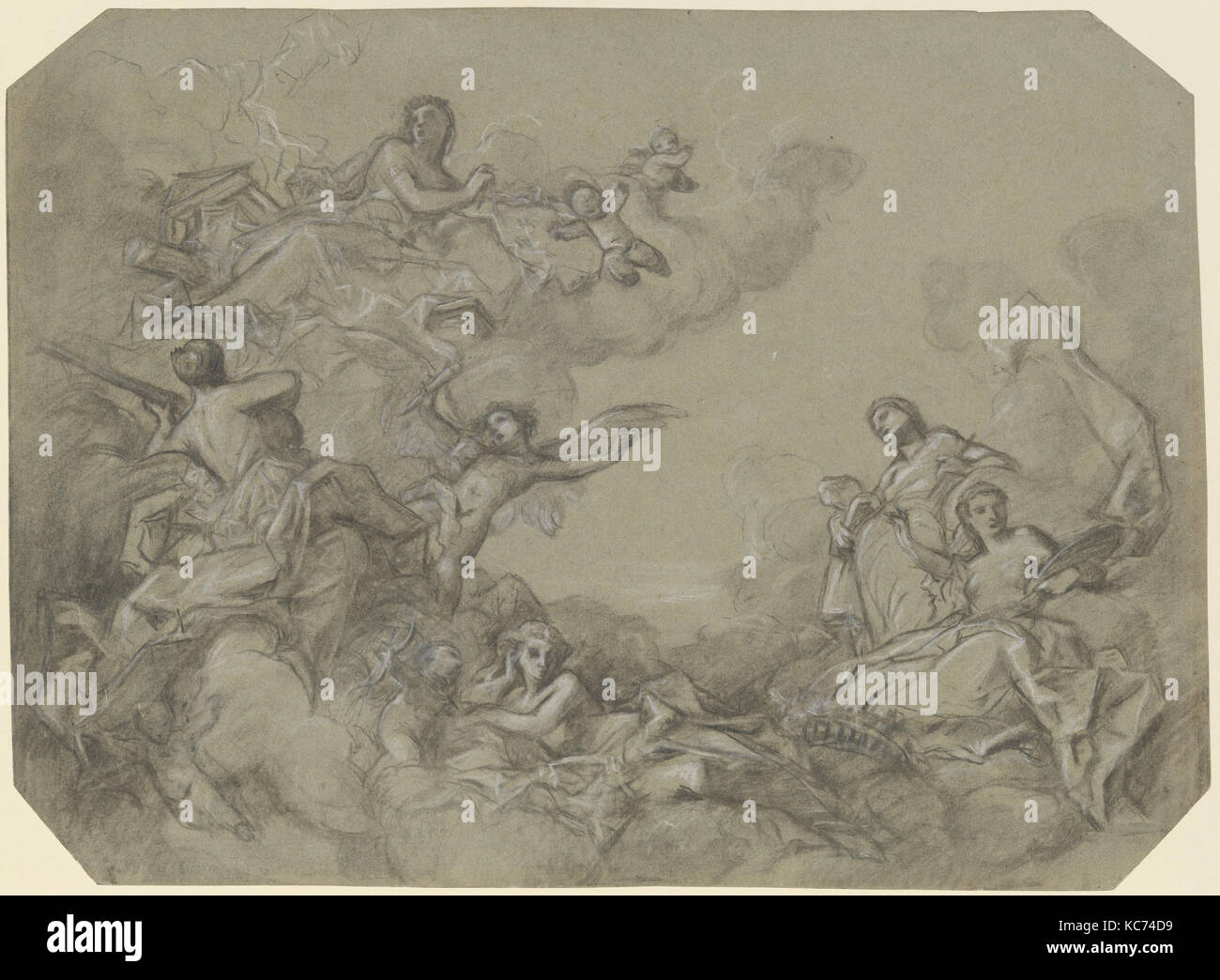 Studie für eine Decke, 1840-91, schwarze und weiße Kreide auf blauem Papier, 14 7/8 x 20 1/4 in. (37,8 x 51,4 cm), Zeichnungen, Charles Stockfoto