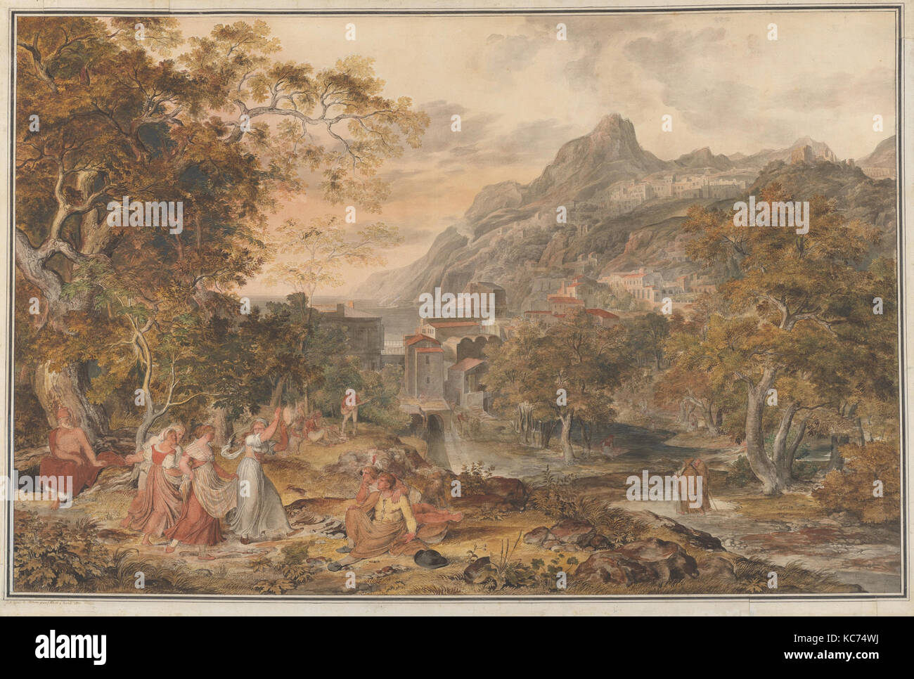 Anzeigen von Vietri mit Jungen Land Frauen tanzen für die Hirten im Vordergrund, Joseph Anton Koch, 1800 Stockfoto