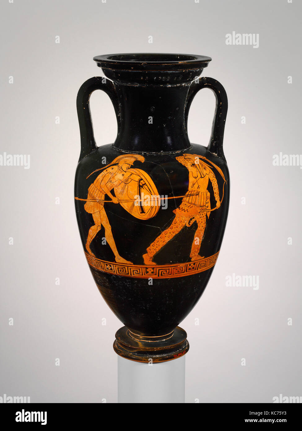 Terrakotta Nolan Amphora (jar), klassische, Ca. 480 - 470 v. Chr., Griechischer, Dachboden, Terracotta, rot Abbildung, H. 13 11/16 in. (34,8 cm Stockfoto