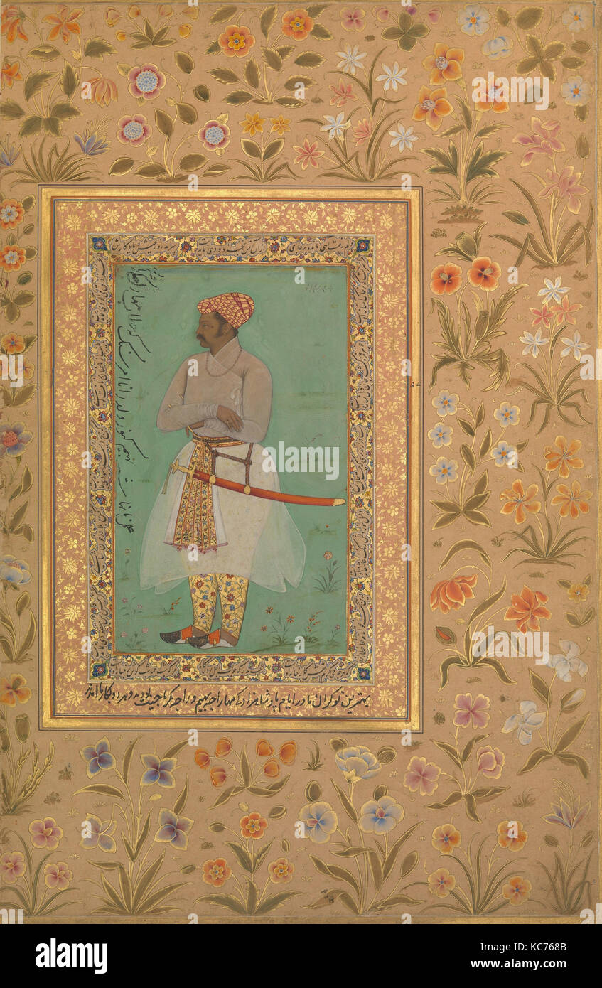 "Portrait von Maharaja Bhim Kanwar', Folio aus dem Shah Jahan Album, Gemälde von Nanha, verso: Ca. 1615 - 29; recto: Ca. 1540 Stockfoto
