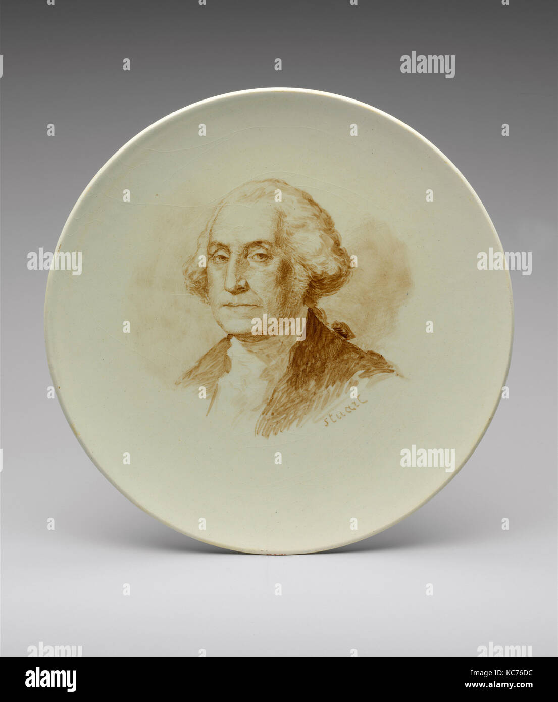 George Washington, 1840-83, in Frankreich, Französisch, Fayence, Diam. 8 3/4 in. (22,2 cm), Keramik, nach Gilbert Stuart (Amerikanische Stockfoto