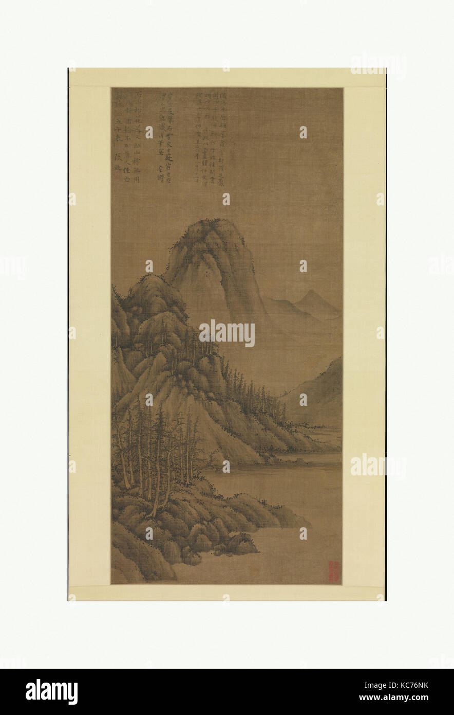 元 張遜 石上松花圖 軸, felsige Landschaft mit Kiefern, Zhang Xun, vor 1346 Stockfoto