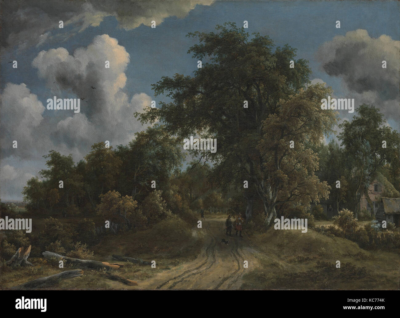 Woodland Straße, Ca. 1670, Öl auf Leinwand, 37 1/4 in. x 51 in. (94,6 x 129,5 cm), Gemälde, Meyndert Hobbema (Niederländisch, Amsterdam 1638 Stockfoto