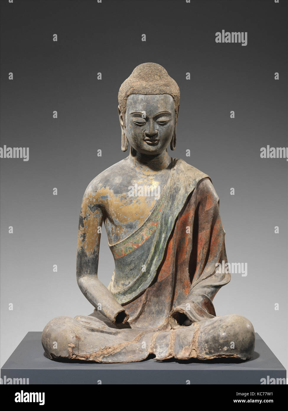 唐 彩繪漆金夾紵阿彌陀佛像, Buddha, Amitabha (Amituofo), Anfang 7. Stockfoto