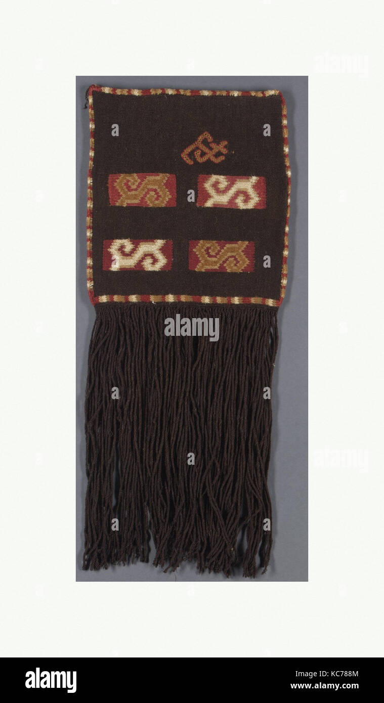 Gesäumte Beutel, 7. Jahrhundert, Peru, Nasca, Camelid Haar, H x B: 6 x 14 cm. (15,2 x 36,2 cm), Textiles-Woven Stockfoto