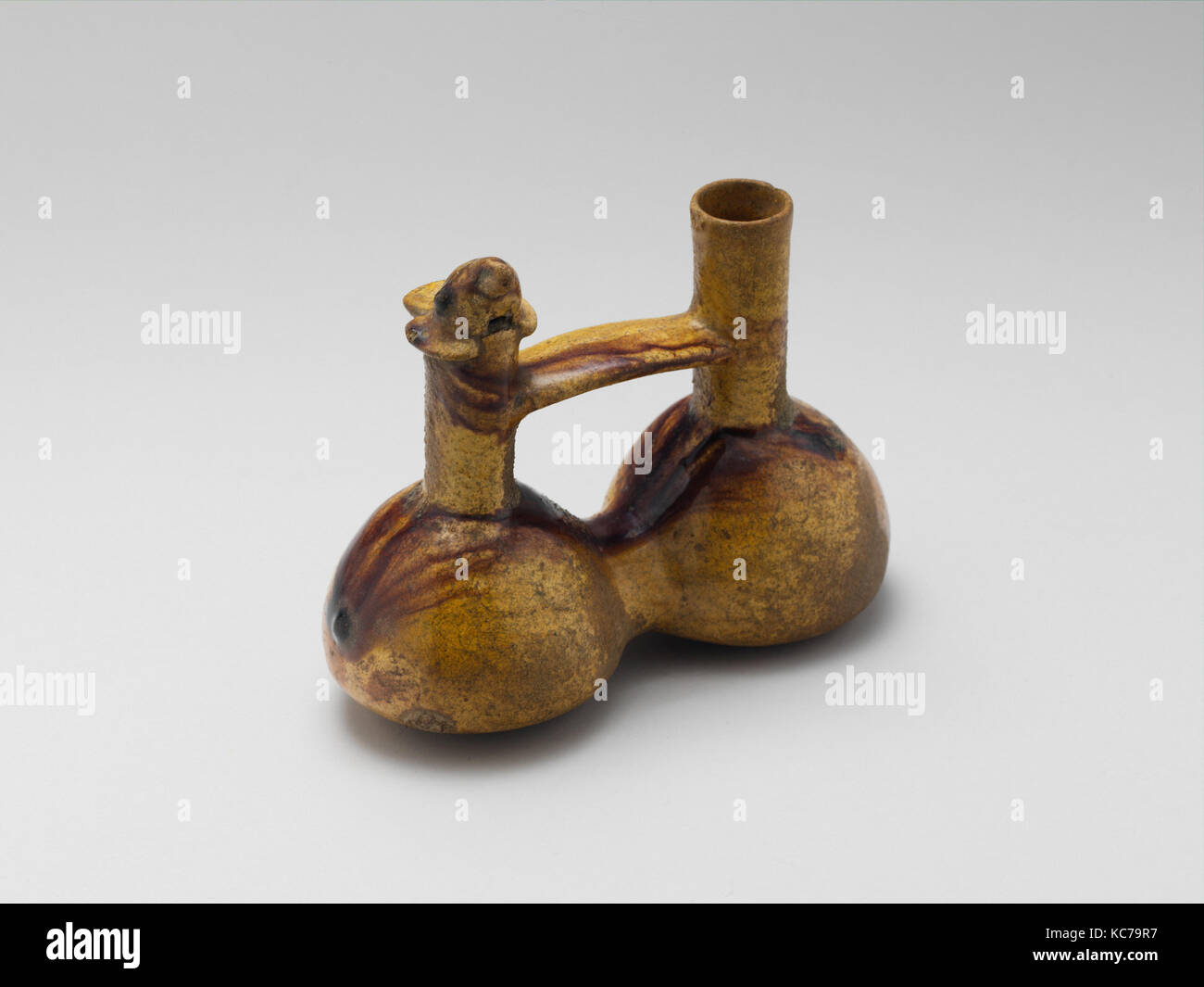 Double-Chambered Flasche, Anfang des 17. Jahrhunderts, Peru, Inka oder Kolonialen, Keramik, Höhe 5-1/2-in., Ceramics-Containers Stockfoto