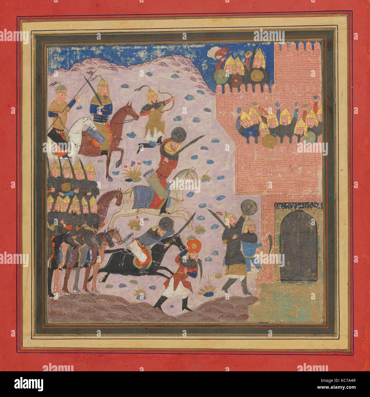 "Kai Khusrau, Gudarz und Giv Erfassung des Dämons Festung, Bahman (?)', Folio aus einem shahnama (Buch der Könige), Ca. 1430 - 40 Stockfoto