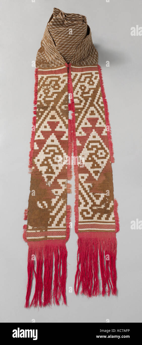 Turban, 12. - 15. Jahrhundert, Peru, Chimú, Baumwolle, Camelid Haar, L x W. 6 1/2 in. (457,2 x 16,5 cm), Textiles-Woven Stockfoto