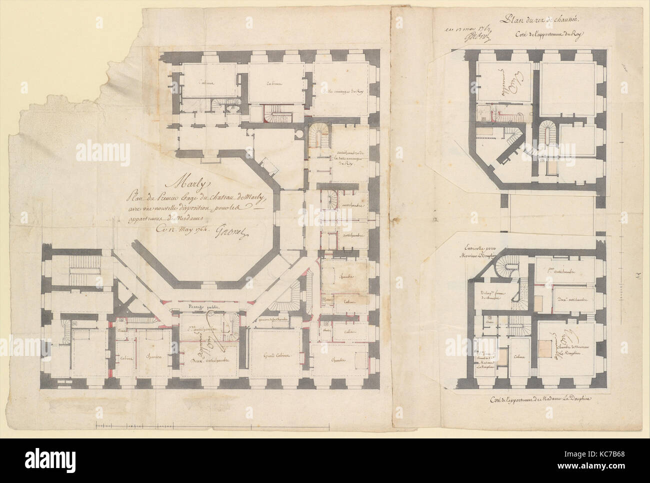 Die Pläne für das Erdgeschoss und die erste Etage des Schlosses von Marly, Ange Jacques Gabriel, 1764 Stockfoto